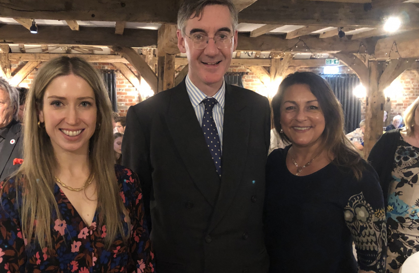 L-R Laura Trott MP, Rt Hon Jacob Rees-Mogg MP, Linden Kemkaran