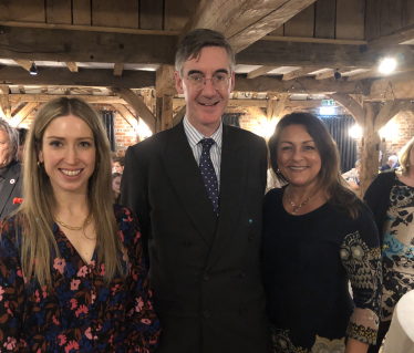 L-R Laura Trott MP, Rt Hon Jacob Rees-Mogg MP, Linden Kemkaran